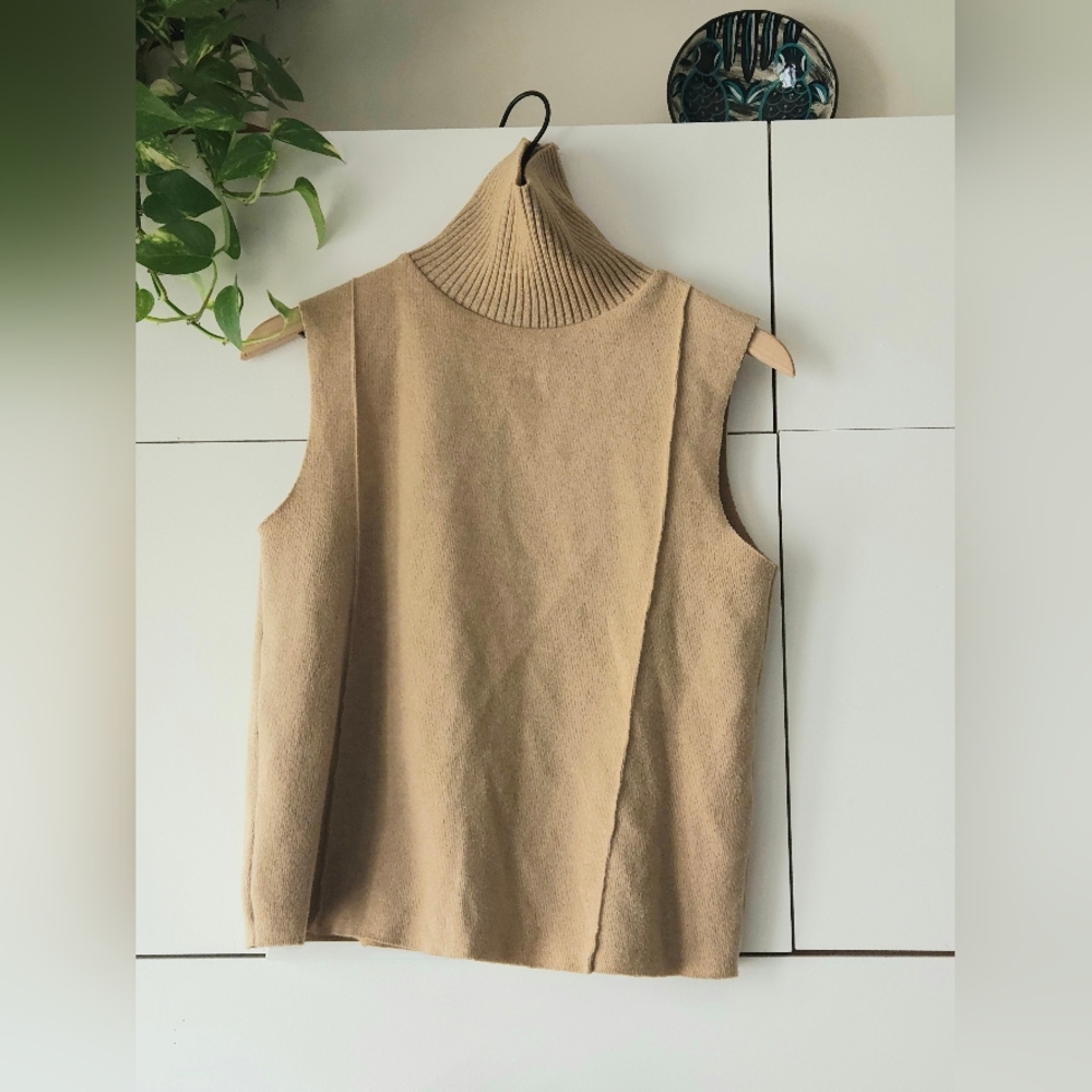 Zara Camel Sleeveless Turtleneck Sweater